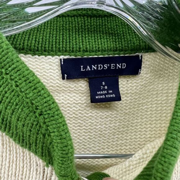 Lands End Sweater Fair Isle Green Cream Blue Full Zip Girls Size Small - Picture 3 of 5